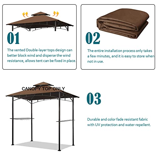 Grill Gazebo Replacement Canopy Top - Wonwon 5x8 Gazebo Roof Double Tiered Outdoor BBQ Roof Cover Grill Shelter Only Fit for Model L-GG001PST-F (Brown) - Thumbnail 5
