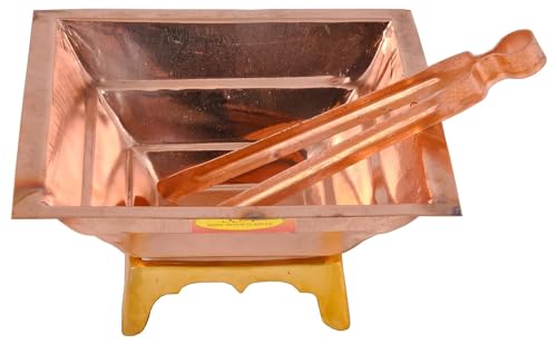 Image of Shiv Shakti Arts Pure Copper Hawan Kund Agnihotra Set with Both Side Handle and Stand (5 Pc Set, 13.8 x 13.8 cm)