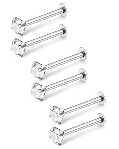 Dyknasz Labret Studs 16G Surgical Steel Monroe Barbell Lip Ring Piercing Jewelry 2Mm Clear Diamond Cz With Flat Back For Women Men Silver-Tone #TOP1