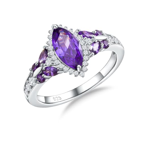 DAYBYDAY Amethyst Ring Sterling Silver Amethyst Rings for Women Size 7 Purple Butterfly Ring Marquise Birthstone Rings for Women