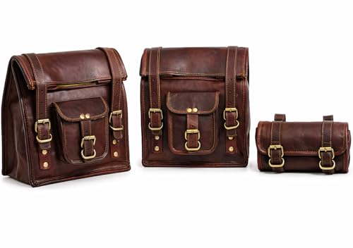 Sacoche de moto en cuir marron finie le manque de place avec ce lot de 3 sacs