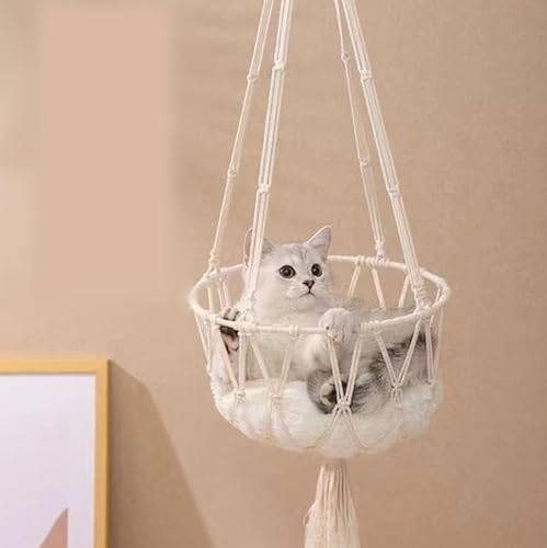 猫ハンモックベッド 吊り下げ式 手織り ペット用 猫 小型犬 柔らかい 壁掛け 木製 綿 糸編み シンプル 軽量 四季 春夏秋冬 休憩 屋内 室内 装飾用 壁に掛ける 睡眠・遊び・くつろぎ用 (30×100cm)