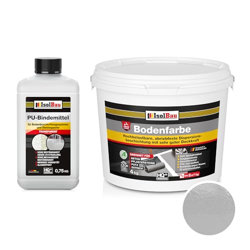 Isolbau - 2K PU-Bodenbeschichtung für Innen- und Außenböden - Bodenfarbe Steingrau mit PU-Bindemittel für Garagen, Werkstätten, Kellern - Garagenboden-Beschichtung - Betonfarbe 4kg
