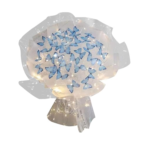 Jlobnyiun Ramo de Mariposas Artesanal - Flor Artificial Exquisita, Ramos Únicos con Luces LED para Bodas y Citas Románticas