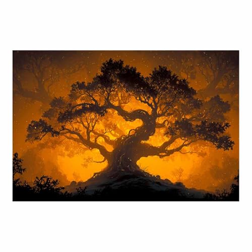 Arbre de la vie toile de peintures orange cadeau original d'art mural 60x90cm