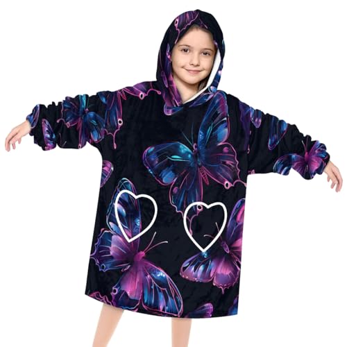 Wearable Blanket Hoodie for Kids, Sylvan butterfly Fleece Sweatshirt Blanket Oversized Blanket Sweatshirt with Pocket Flannel Warm Hooded Blanket 6-10 Year Old Girl Boy Gift, One Size