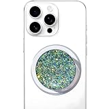 Magnetic Phone Handle Compatible with Phones, Foldable Phone Grip Stand for Smart Phones, Tablet Computers and Mobile Phone Accessories - Black Glitter Resin Powder Silver