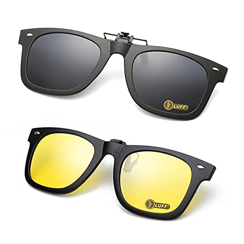 Image of LUFF Polarized /Night Vision Clip on Sunglasses /Myopia Glasses for Driving Black-Yellow
