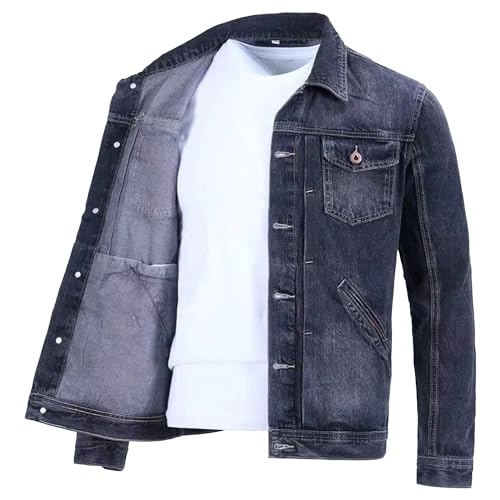 Men's Retro Denim Jacket Men Vintage Regular Fit Jean Jacket Trucker Denim Jackets