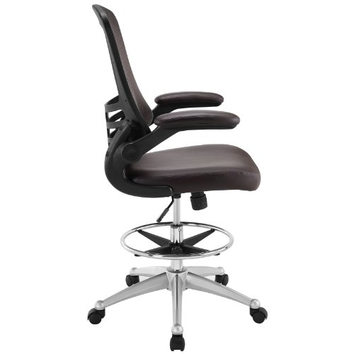 Modway Attainment Vinyl Drafting Chair - Drafting Stool With Flip-Up Arm in Brown by Modway - Image 2