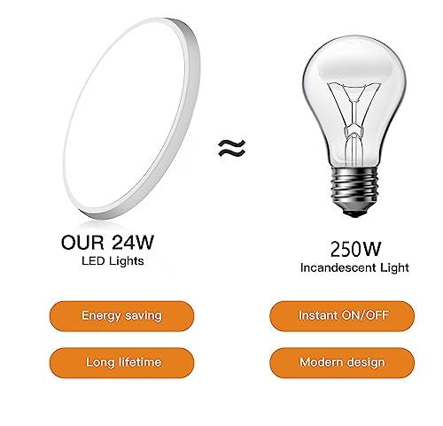 Dodopen SSKG 12 Inch White Flush Mount Ceiling Light, 24W 2400Lm Ceiling Light Fixture, 3000K/4500K/6500K Color Selectable, Ultra-Thin Round Ceiling Lighting Fixture For Basement Closet Kitchen Bedroom thumb #5