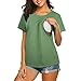 Aolso Women’s Nursing Tops, Short Sleeve Breastfeeding Tops with Hidden Zip, Crew Neck Maternity Top & Tees for Pregnant Women-Green-L