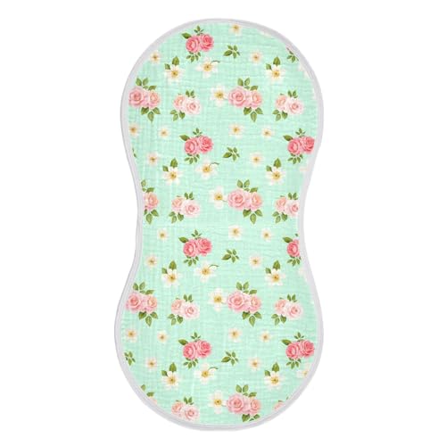 Peach Rose Pattern Muslin Baby Burp Cloths - Super Absorbent and Soft Burping Rags - Cotton Burp Clothes Set for Boys and Girls, 1 Pack