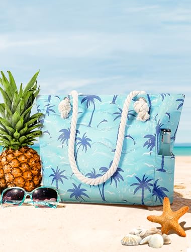 TESALATE Large Canvas Beach Tote Bag with Zipper Waterproof for Women Swim Travel Swim Pool Shopping Cruise Essentials Gifts2