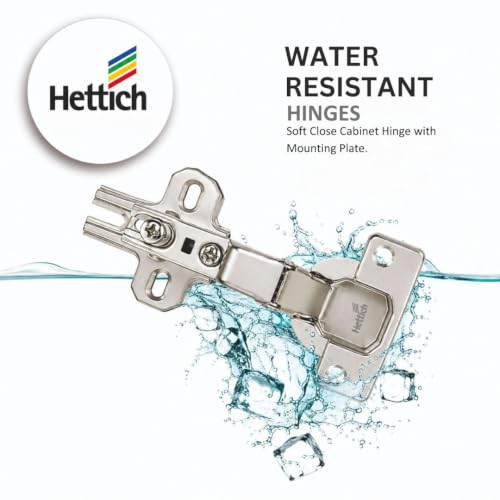 Image of Hettich Slide On 9.5K Soft Close Cabinet Hinge with Mounting Plate, 4 Hole Half Overlay, Nickel Plated, 95 Opening, for 14-25mm Panels, Pack of 5 (10 Hinges)