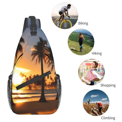 Mochila cruzada unisex para senderismo, estampado palmeras miniatura 6