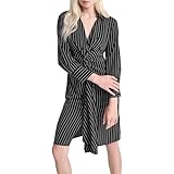 106,7 cm DKNY Long Sleeve Collared Neck Twist Front Detail Knee Length Dress Robe, Noir/Ivoire, 38 Femme