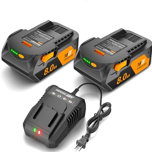 2Pack 8.0Ah Replacement for Ridgid 18V Battery and Charger Compatible with Ridgid 18 Volt Lithium Battery R840087 R840085 R840086 R840089 R840083 AC840087P AC840085 AC840086 AC840089 Cordless Tools