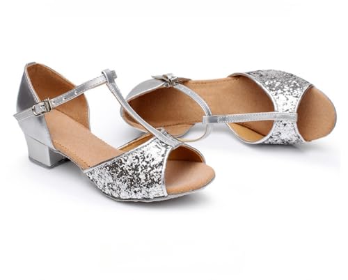 Girls' Sparkling Latin with T-Strap Sequins Dance Shoes with Low Heels for Kids & Toddlers2