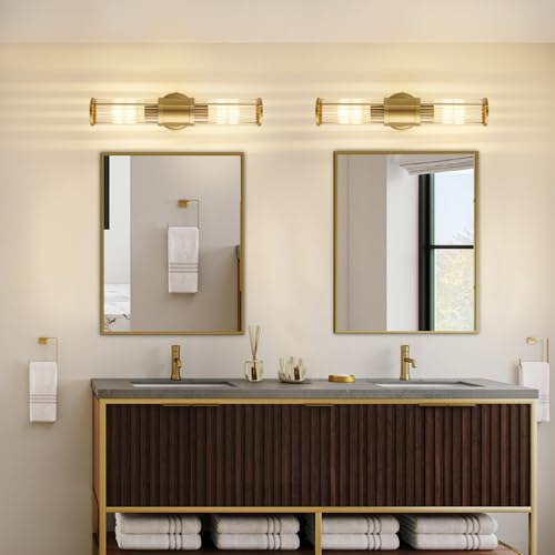 Image of Gold Wall Sconce Bathroom Vanity Light Fixtures for Mirror, Modern Wall Light with Glass Rod Shade for Bathroom, Bedroom, Hallway, Living Room - Bulb Not Included
