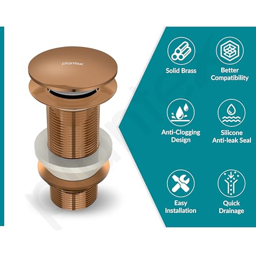 Image of Plantex Waste Coupling for Wash Basin /3 inch Solid Brass Coupling /Full Thread Waste Coupling (PVD Rose Gold -Pack of 1)