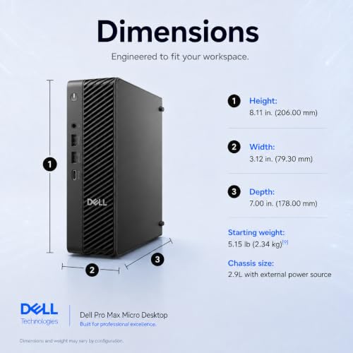 Image of Dell Pro Max Micro FCM2250 Desktop, NVIDIA RTX A1000 8GB, Intel Ultra 7 265