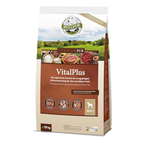 Bellfor PUR VitalPlus Trockenfutter für Hunde, glutenfrei mit hohem Lammanteil, 10 kg - reich an Omega-3 & natürlichen Antioxidantien. Getreidefreies Trockenfutter für Hunde.