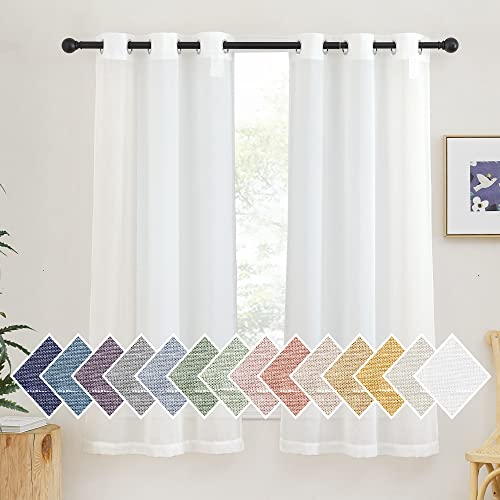 NICETOWN Linen Curtains for Bedroom 63 inch Long, Grommet Semitransparent Flax Sheer Window Curtains & Drapes Privacy with Light Filtering for Living