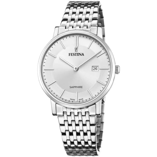 Festina SWISS MADE Orologio Uomo Analogico Acciaio 316L Argento -