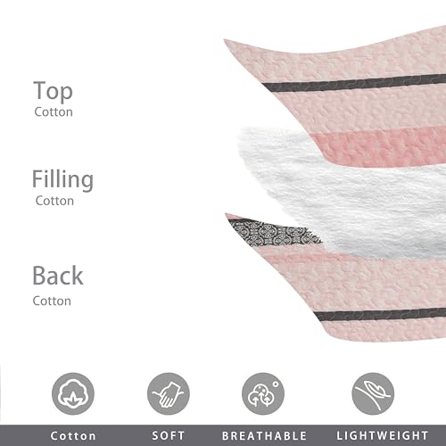 Image of Homzard Quilts Queen Size, Cotton Comforter Set, Light Pink and Grey Queen Bed Set, Lightweight Striped Bedding, Farmhouse Bedspread All Season 3 Pieces