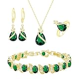 LMXXVJ 18k Gold Plated Jewelry Set for Women, Created Green Emerald Women's Jewelry Sets, Necklace Ring Earrings Bracelet Costume Jewelry Gifts