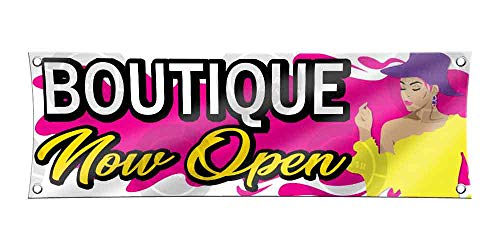 Boutique Now Open Banner (1ft X 3ft) Open Sign Fashion Display Designer Clothes & Accessories Poster Grand Opening