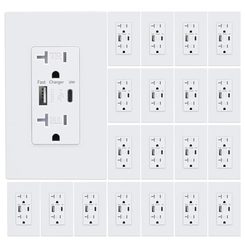 USB Wall Outlet with 4.2A USB-C Ports, 20A Tamper Resistant Receptacle, White