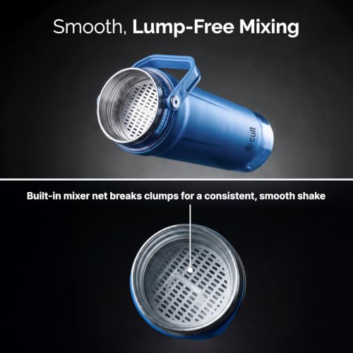Image of CULT Stainless Steel Gym Shaker 600ml | Leakproof Protein Mixer Bottle with Storage Container & Secure Lock Lid for Fitness & Travel (Royal Blue)