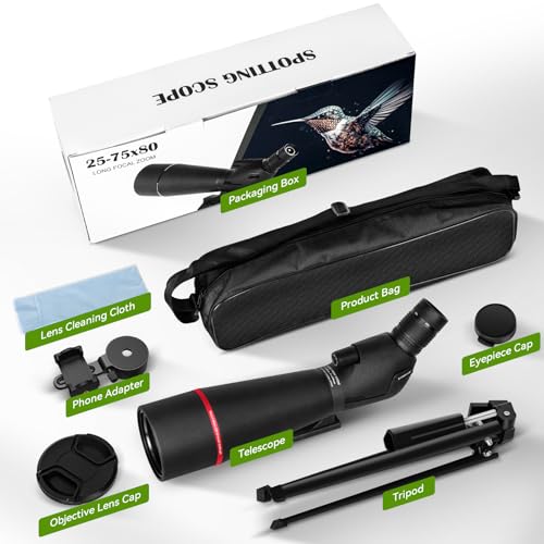 Image of 25-75x80 HD Spotting Scope for Bird Watching & Target Shooting, BAK4 Prism Angled Spotter Scope with Tripod & iPhone Adapter, Waterproof Fogproof Birding Scope for Hunting & Wildlife Viewing