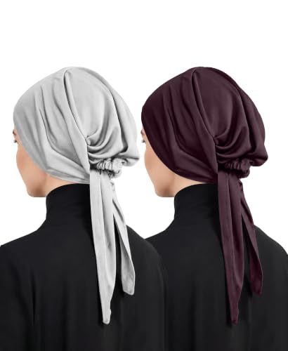 Image of Mehar Women's Hair Ponytail Cap Set of 2 | Soft Stretchable Polyester Hijab Inner Cap | Adjustable Tie-Back | Scarf & Helmet Inner | One Size Fits All
