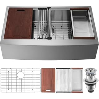 VEVOR Farmhouse Kitchen Sink, 304 Stainless Steel Drop-In Sinks, Top Mount Single Bowl Basin with Ledge & Accessories, Household Dishwasher Sinks for Workstation, Prep Kitchen, and Bar Sink, 30 inch