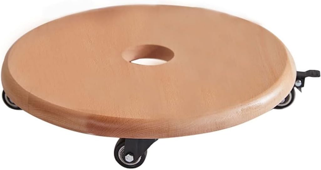 Large Wood Round Plant Caddy with Wheels, Heavy Duty Rolling Plant Stand with Locking Casters, 220lb Capacity Planter Dolly for Outdoor Flower Pot Roller Base Plants Movers 9inch
