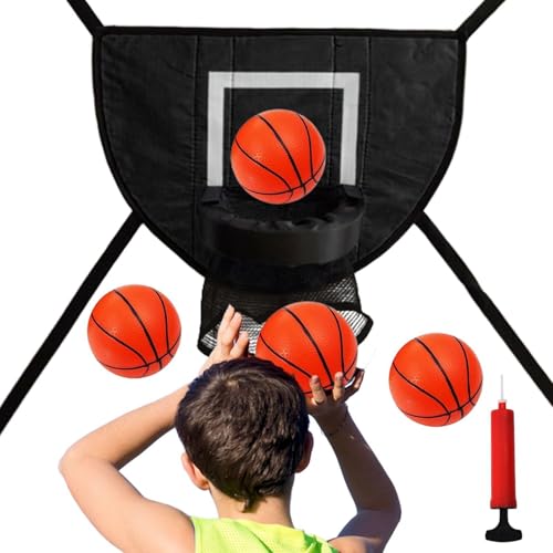 Juego de aro de baloncesto para cama elástica, PVC y tela Oxford, 49 x 36 cm, 4 mini bolas y bomba incluidas, anillo de rebote para interiores y exteriores, accesorios de trampolín para niños y