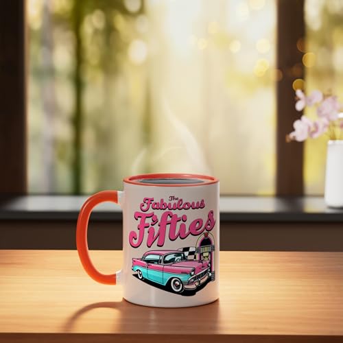 Taza de cerámica naranja/blanca de 11 onzas miniatura 3