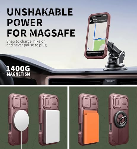 Image of Dexnor for iPhone 17 Case with Slide Camera Cover & Adjustable Kickstand & Built-in Screen Protector, Compatible Wireless Charging, Rugged Cases Heavy-Duty Magnetic Protective Cover, Maroon Red