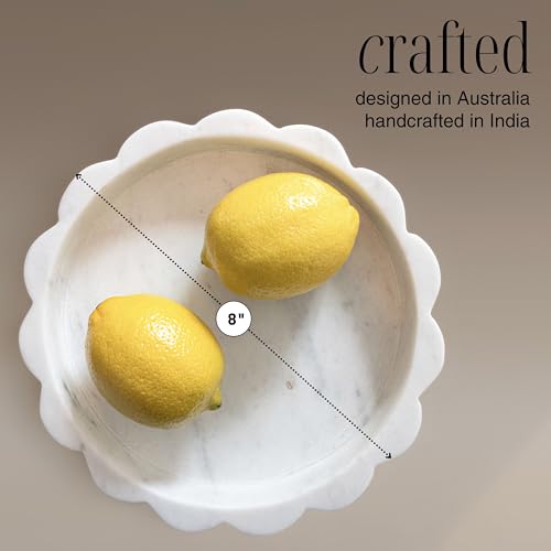 STRONA White Scalloped Marble Tray - 8\" Round Stone Vanity Tray for Perfume & Jewelry, Marble Dish for Bathroom Countertop & Kitchen Counter, Decorative Tray for Bathroom & Kitchen, Modern Catchall - Thumbnail 3
