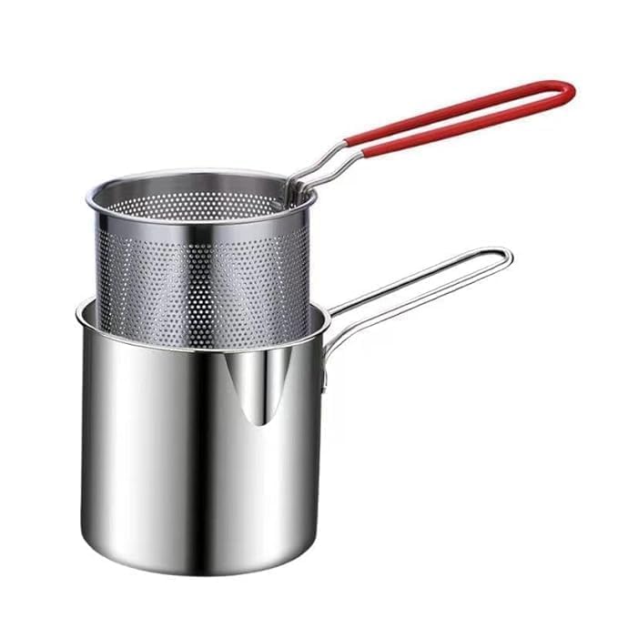 Deep Frying Pot with Strainer Basket - 1200ml Stainless Steel Pan with Handle for Frying French Fries, Shrimp, Fish, Boiling Butter, Sauces, Gravies, Pasta - Multicolor (1 Piece)-image-49