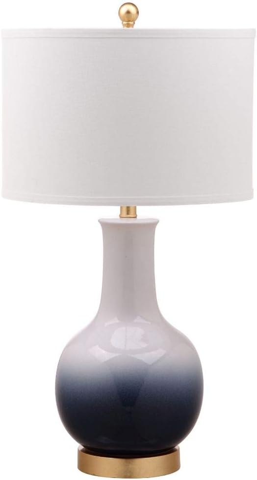 Safavieh Lighting Collection Alfio Navy / White 28-inch Bedroom Living Room Home Office Desk Nightstand Table Lamp (LED Bulb Included)