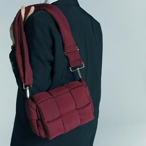 Image of Shoulder Bag Lightweight Puffer Tote Crossbody Bag Handwoven for Women | waterproof nylon, durable, easy clean, soft padded texture, versatile for travel, work, weekend, everyday, adjustable strap