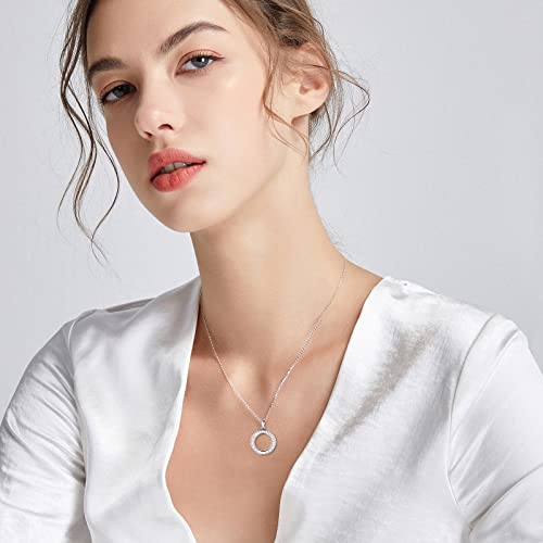 Fancime White Gold Plated 925 Sterling Silver Cz Cubic Zirconia Baguette Cut Stone Round Circle Bezel Set Pendant Necklace Luxury Wedding Looks Anniversary Birthday Gift For Women Girls Her, 18 Inch #TOP4