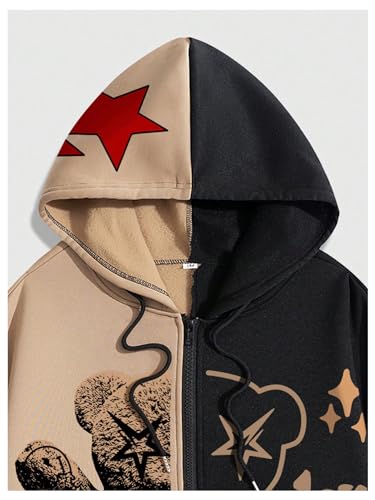GORGLITTER Men's Zip Up Hoodies Y2k Graphic Sweatshirt Hooded Long Sleeve Colorblock Western Streetwear Drip Outfits 20253