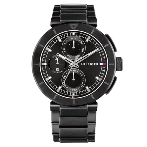 Tommy Hilfiger Multi Zifferblatt Quarz Uhr für Herren mit Schwarzes Edelstahlarmband - 1792119