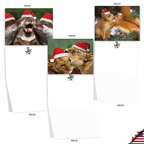 Image of The Best Card Company - 10 Blank Animal Christmas Note Cards for Men and Women - Assorted Bulk Holiday Cards for Men and Women, Fun Wildlife (4 x 5.12 Inch) - Holiday Animal Smackers M6594XSB
