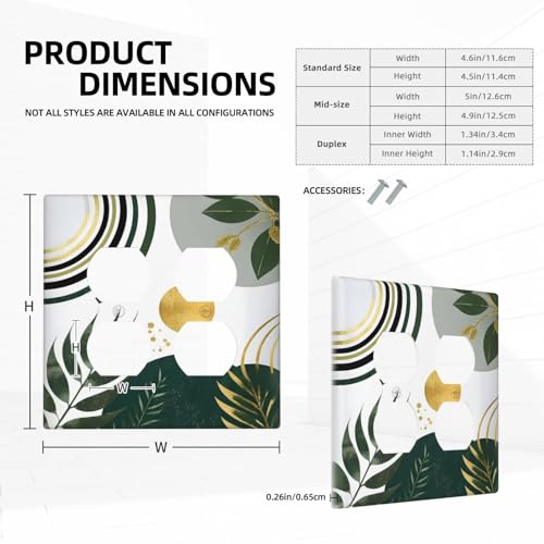 Decorative Outlet Covers Boho Green Leaves Bohemian Gold Sun 2 Gang Wall Plate Cover Double Duplex Receptacle Two Switch Light Switch Cover Plate Jumbo Dual Faceplate